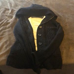 black hooded sweater